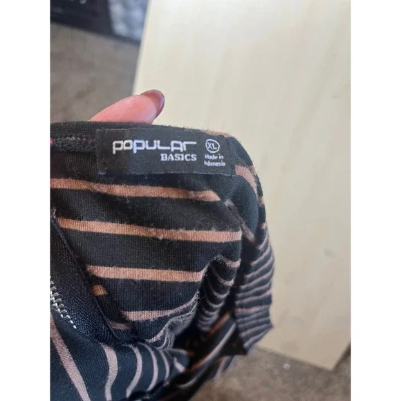 Popular Basics Black & Tan Striped Sleeveless Midi Dress XL Bodycon - Picture 6 of 6